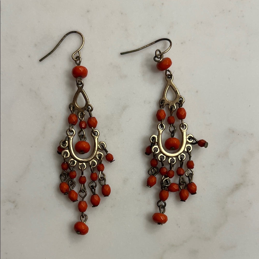 Elegant Gold and orange Dangle Earrings